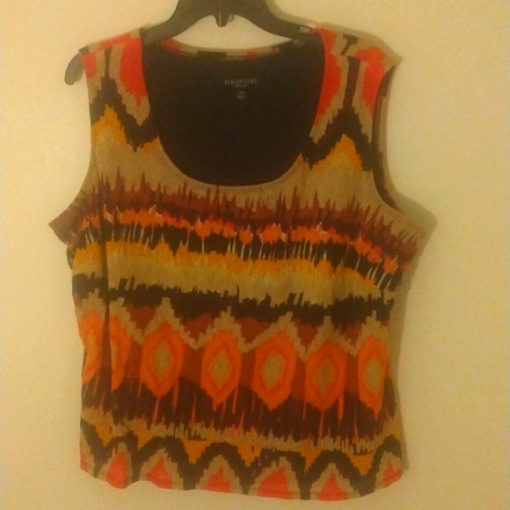 Festive tank top Orange, black and tan. Size 22W by Perceptions